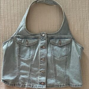 Universal Thread Denim Halter Top - Light Blue